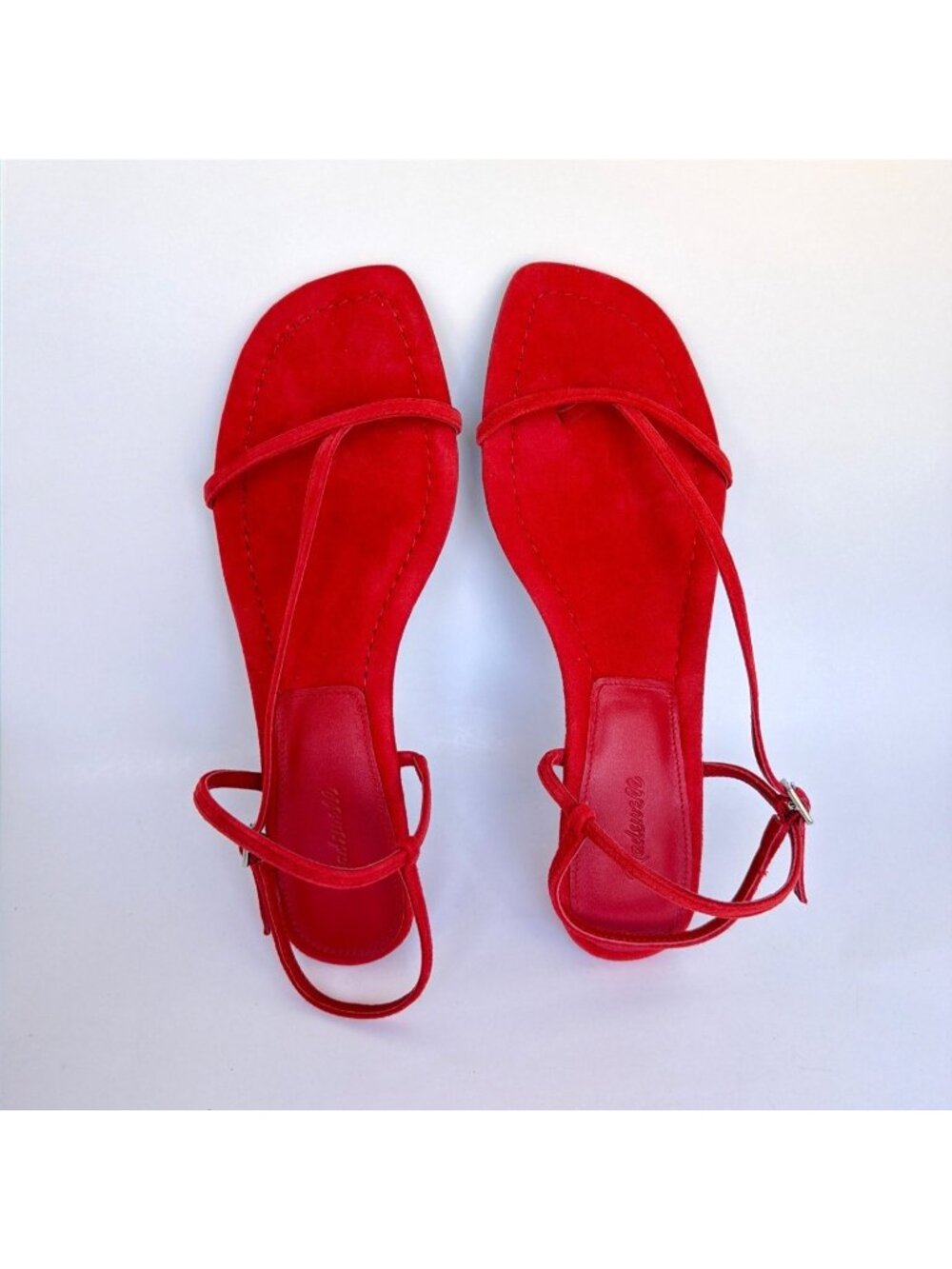 Madewell Maycie T-Strap Sandals Red Suede Low Heel Size 8 - Picture 5 of 9